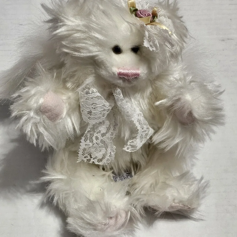 A&A Angel Teddy Bear Plush Jointed Stuffed Toy White W Wings Pink‎ Nose & Toes
